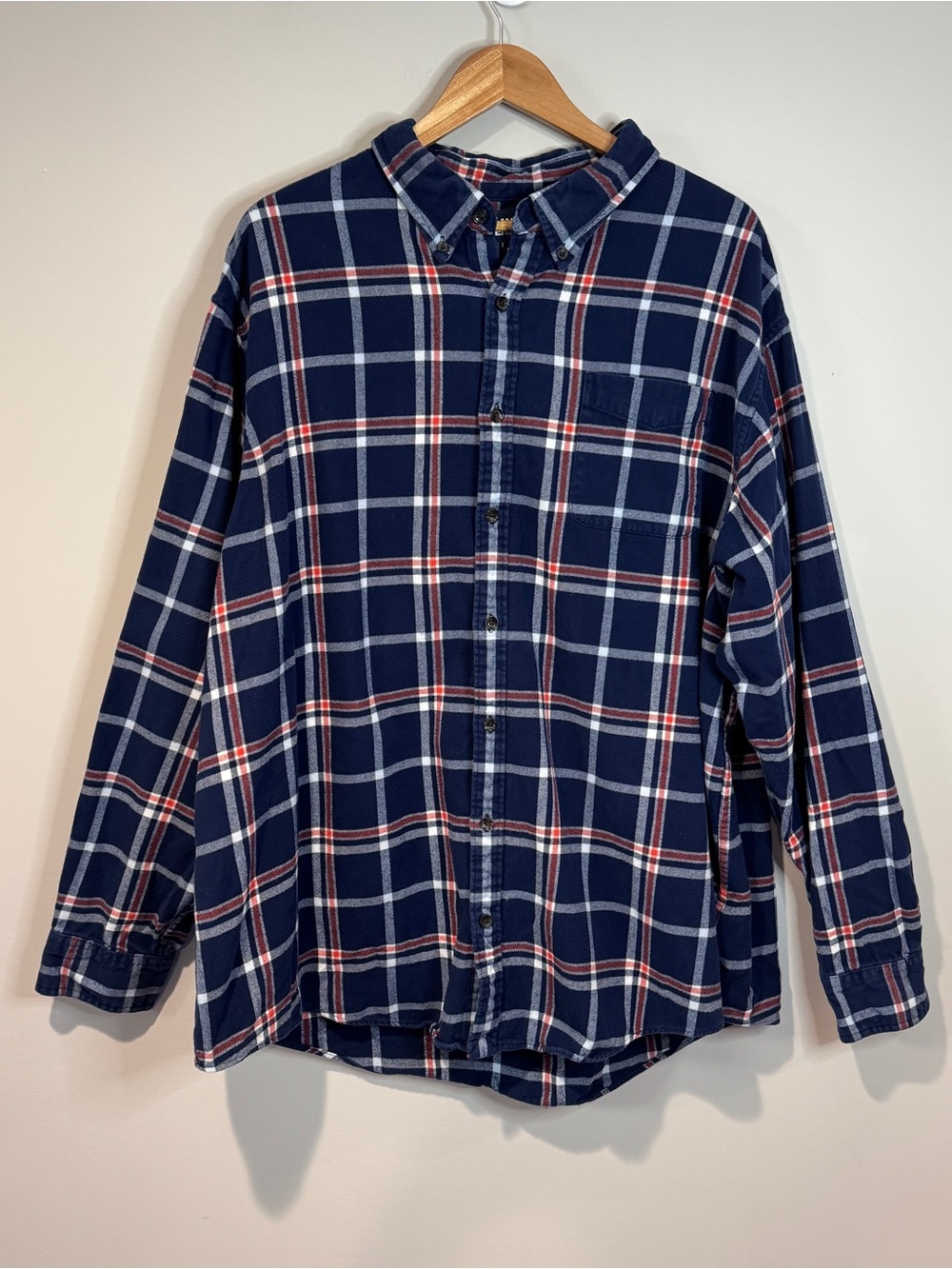 Lands End Flagship Navy Red Plaid Flannel Button Down Shirt Traditional Fit 3XLT
